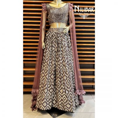 Burgundy Georgette & Net Lehenga