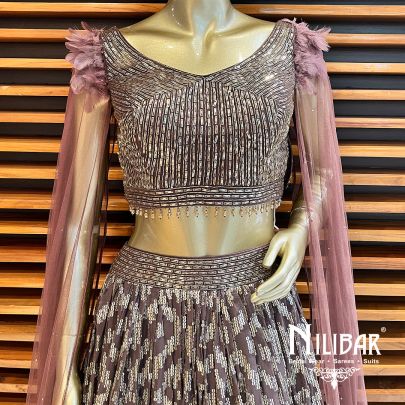 Burgundy Georgette & Net Lehenga