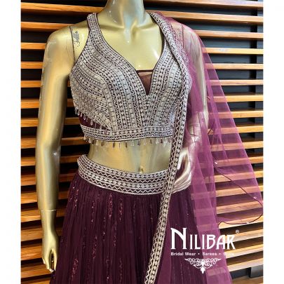 Wine Georgette Lehenga