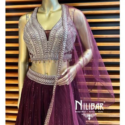 Wine Georgette Lehenga