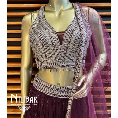 Wine Georgette Lehenga