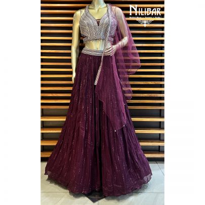 Wine Georgette Lehenga