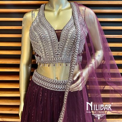 Wine Georgette Lehenga