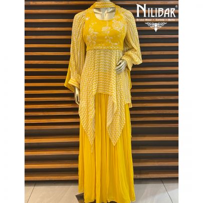 Yellow Georgette Peplum Sharara Suit