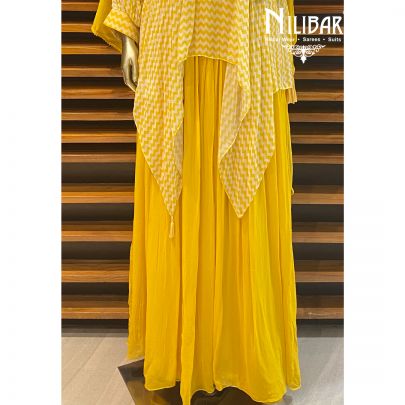 Yellow Georgette Peplum Sharara Suit