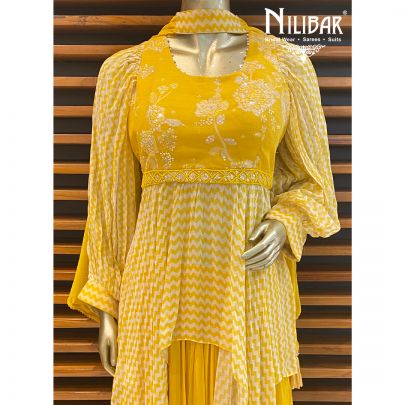 Yellow Georgette Peplum Sharara Suit