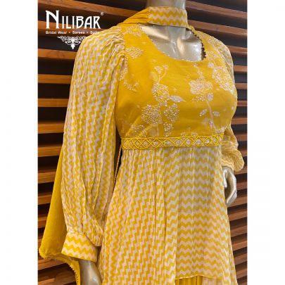 Yellow Georgette Peplum Sharara Suit