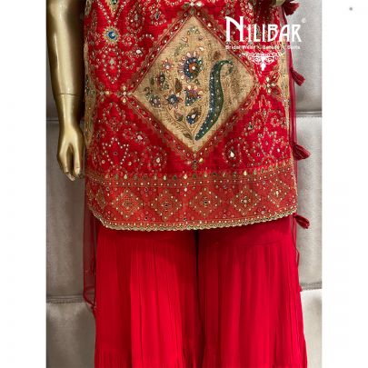 Red Georgette Silk Net Suit