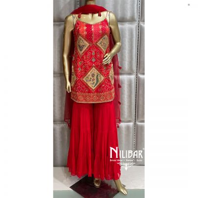 Red Georgette Silk Net Suit