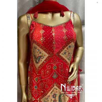 Red Georgette Silk Net Suit