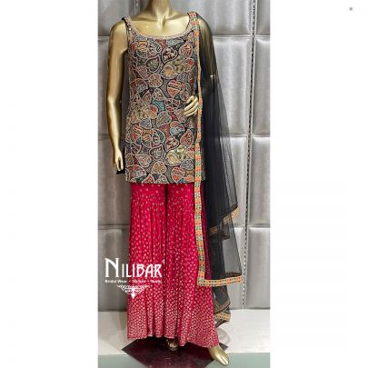 Black & Magenta Georgette Net Garara Suit