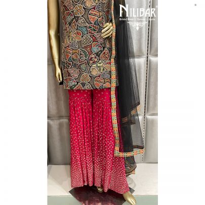 Black & Magenta Georgette Net Garara Suit