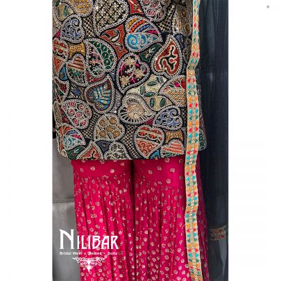 Black & Magenta Georgette Net Garara Suit