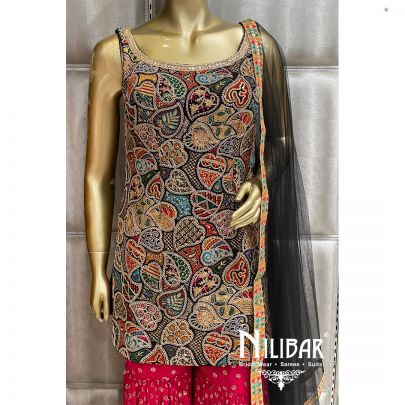 Black & Magenta Georgette Net Garara Suit