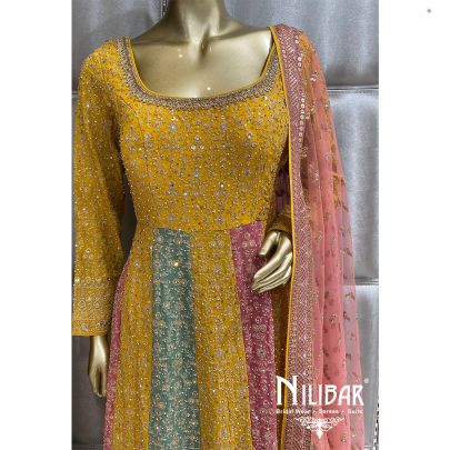 Yellow Georgette Net Palazzo Suit