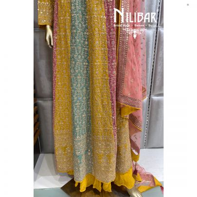 Yellow Georgette Net Palazzo Suit