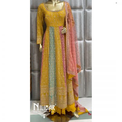 Yellow Georgette Net Palazzo Suit