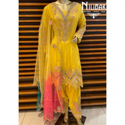 Corn Yellow Chinon Salwar Suit