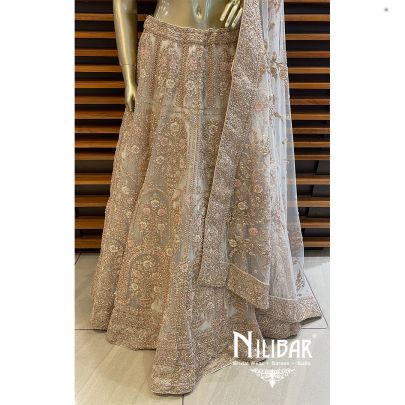 Beige Organza Reception Lehenga