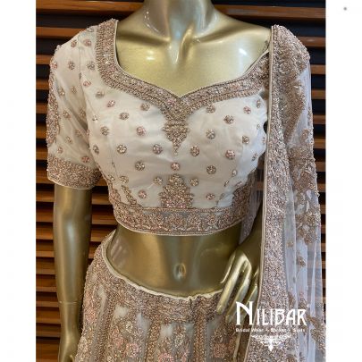 Beige Organza Reception Lehenga