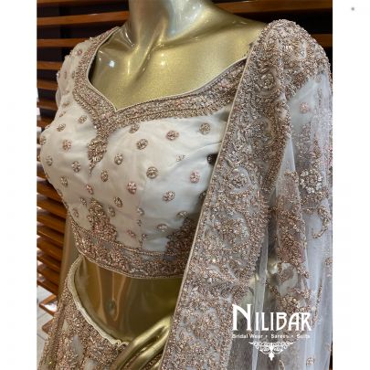 Beige Organza Reception Lehenga