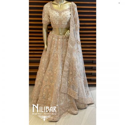 Beige Organza Reception Lehenga