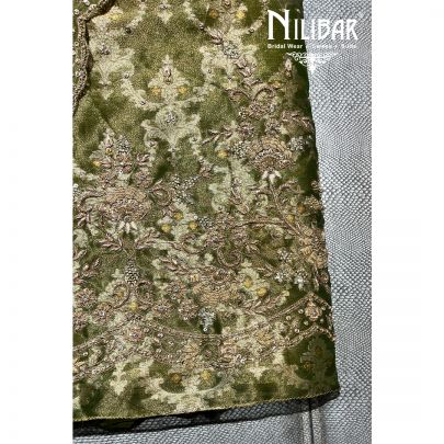 Olive Green Tissue Organza Embroidered Unstitched Suit