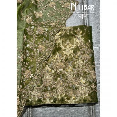Olive Green Tissue Organza Embroidered Unstitched Suit