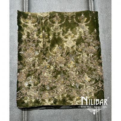 Olive Green Tissue Organza Embroidered Unstitched Suit