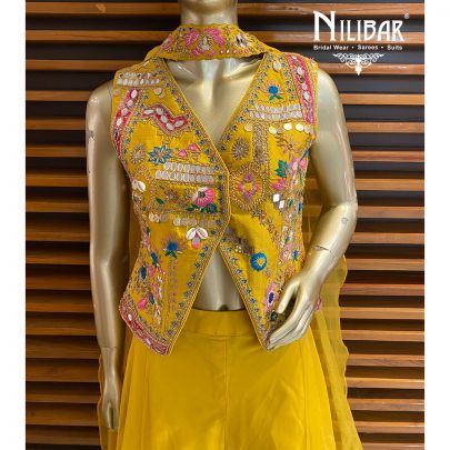 Sunflower Yellow Silk Organza Karva Indo Western Suit