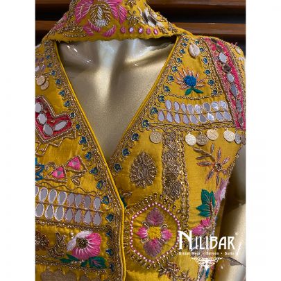 Sunflower Yellow Silk Organza Karva Indo Western Suit