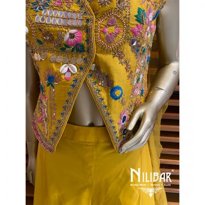 Sunflower Yellow Silk Organza Karva Indo Western Suit