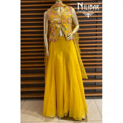 Sunflower Yellow Silk Organza Karva Indo Western Suit