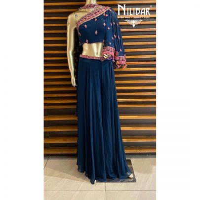 Midnight Blue Georgette Karva Indo Western Suit