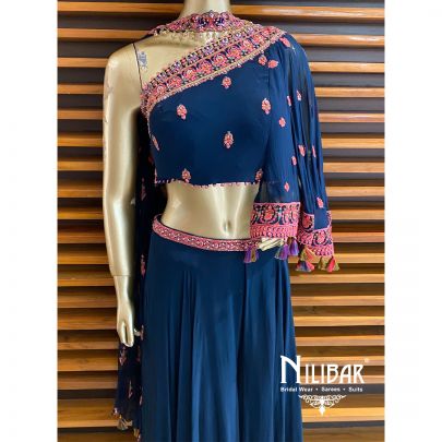 Midnight Blue Georgette Karva Indo Western Suit