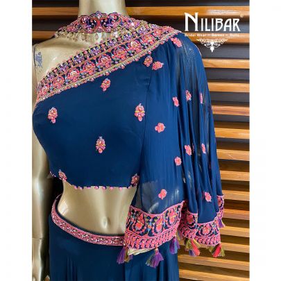 Midnight Blue Georgette Karva Indo Western Suit