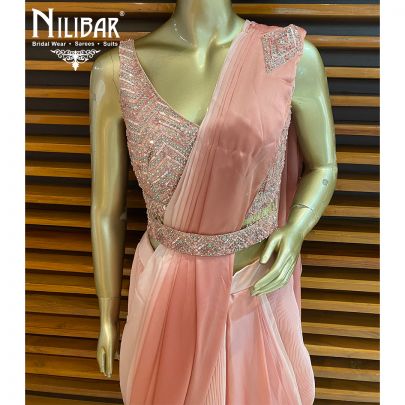 Crepe Pink Lycra Karva Indo Western Suit