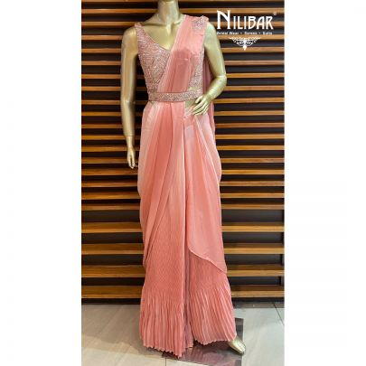 Crepe Pink Lycra Karva Indo Western Suit