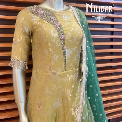 Olive Green Silk Georgette Anarkali