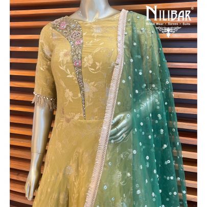 Olive Green Silk Georgette Anarkali