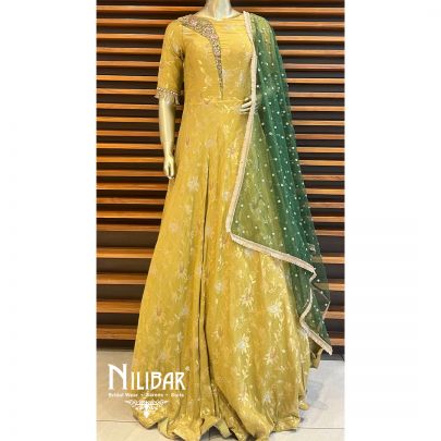 Olive Green Silk Georgette Anarkali