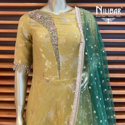 Olive Green Silk Georgette Anarkali