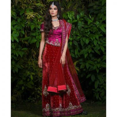 Red magenta Silk Lehenga