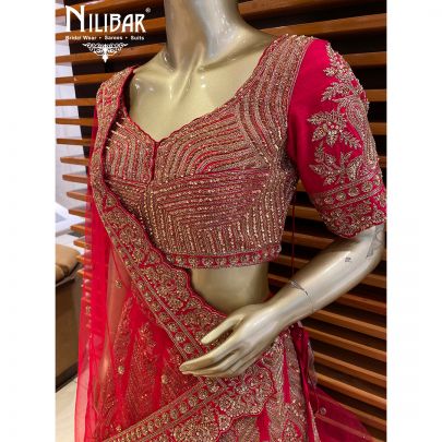 Rose Red Silk and Net Lehenga