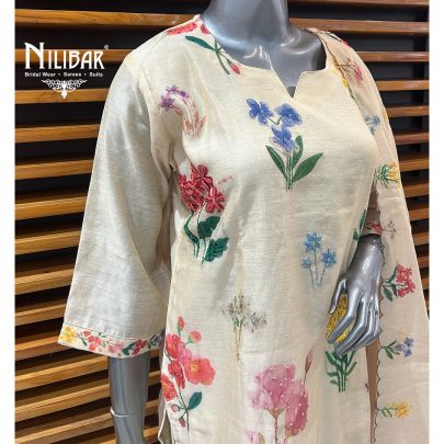 Cream Cotton Printed Summer Suit