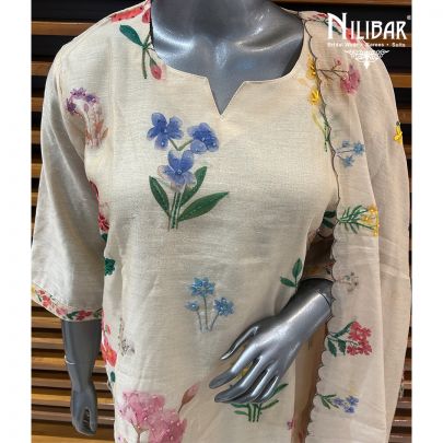 Cream Cotton Printed Summer Suit