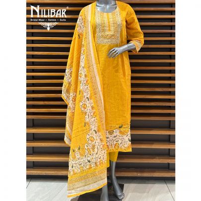 Yellow Cotton Printed Summer Suit