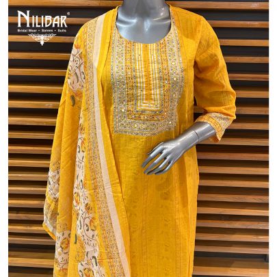 Yellow Cotton Printed Summer Suit