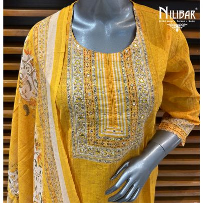 Yellow Cotton Printed Summer Suit