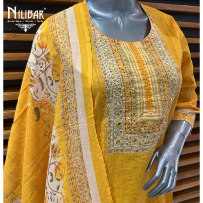Yellow Cotton Printed Summer Suit